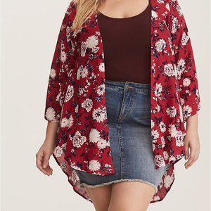 Red Rouge Floral Shirttail Kimono ** Size 1/2